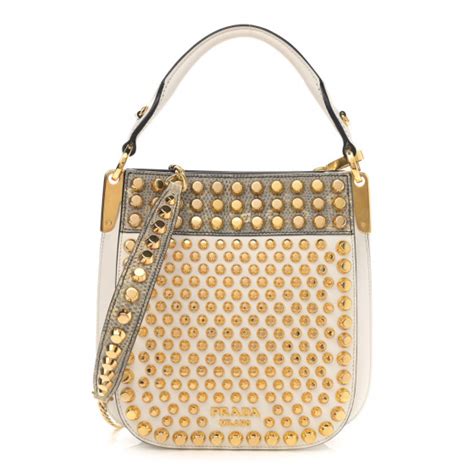 Prada White Small Studded Margit Bag 